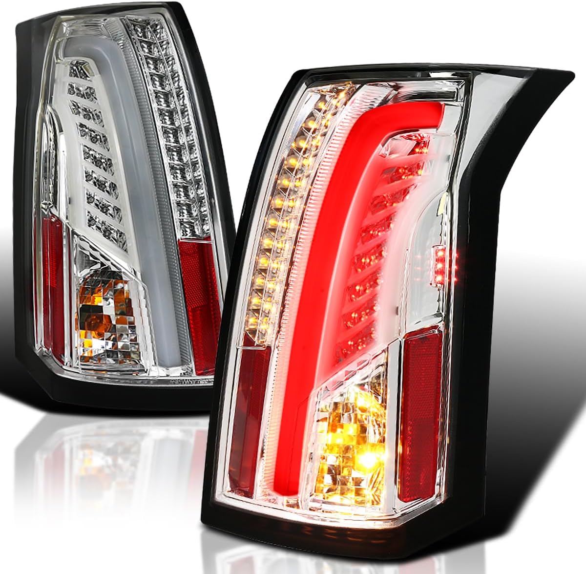 SPEC-D TUNING Chrome LED Bar Tail Lights Compatible with 2003-2007 Cadillac CTS, Left + Right Pair Assembly