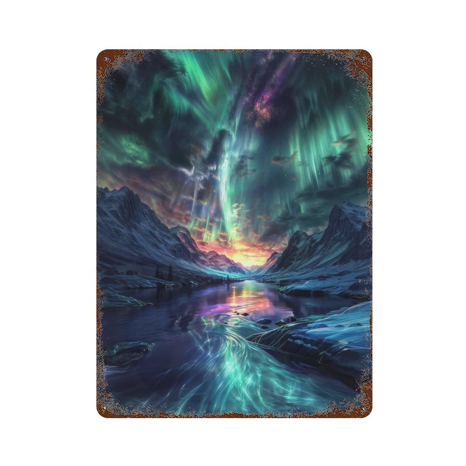 Nordic Aurora Borealis 15.7"x11.8" Rusty Metal Tin Sign, Novelty Wall Decor for Cafe, Home Bar And Lounge Decor