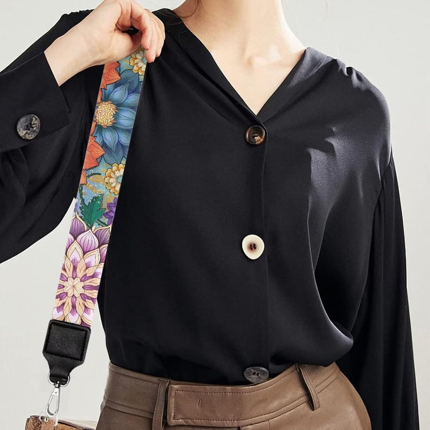 Colorful Flower Wide Bag Straps Replacement Crossbody Bohemia Guitar Straps for Handbags/Purses/Messenger/Duffel Bags Backpack Straps Replacement Adjustable Length from 30" to 50.3" image 4