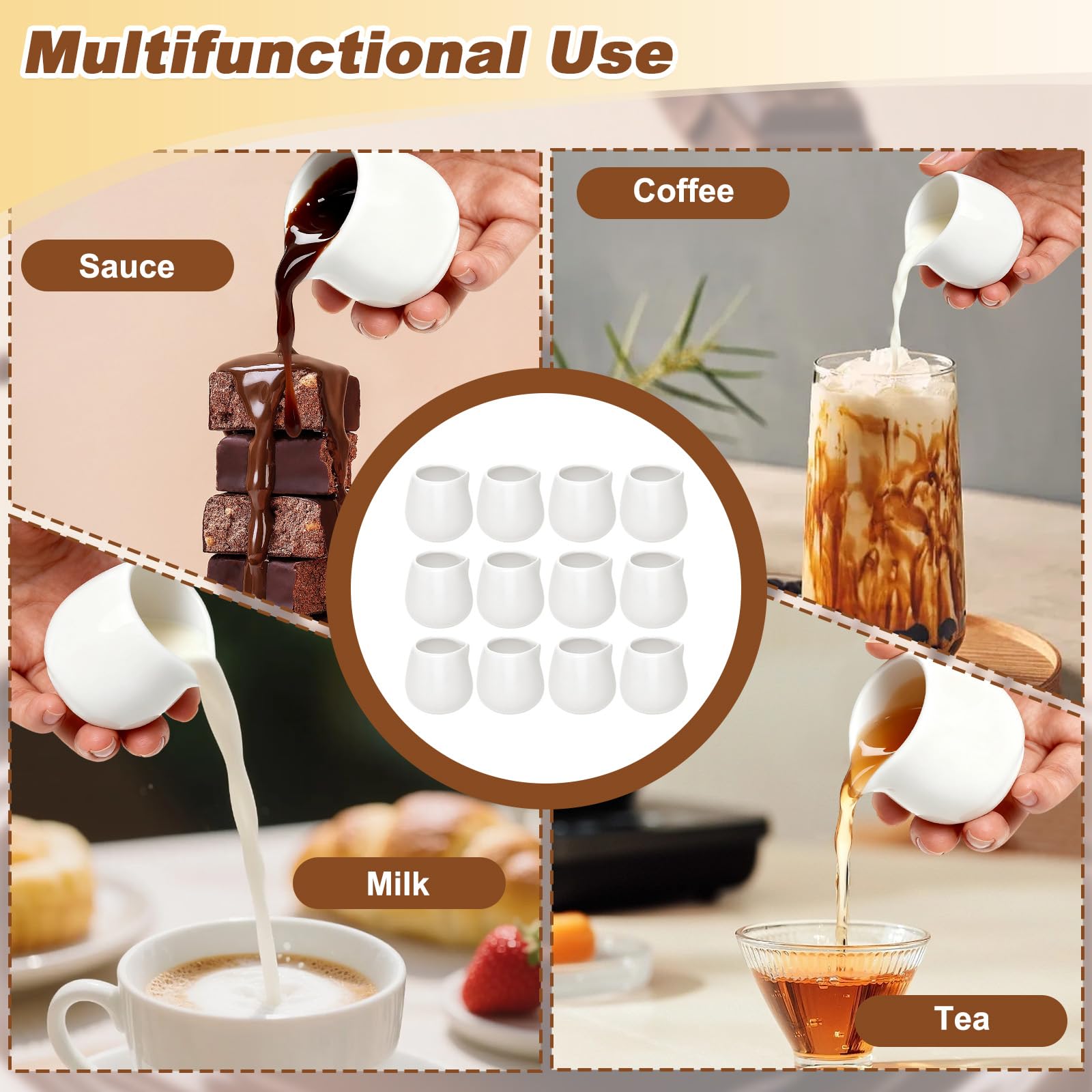 Caraffa piccola per il latte, 12 pezzi mini caraffa per salsa da 50 ml, caraffa per il latte in ceramica bianca, senza manico, adatta per panna da caffè e salse