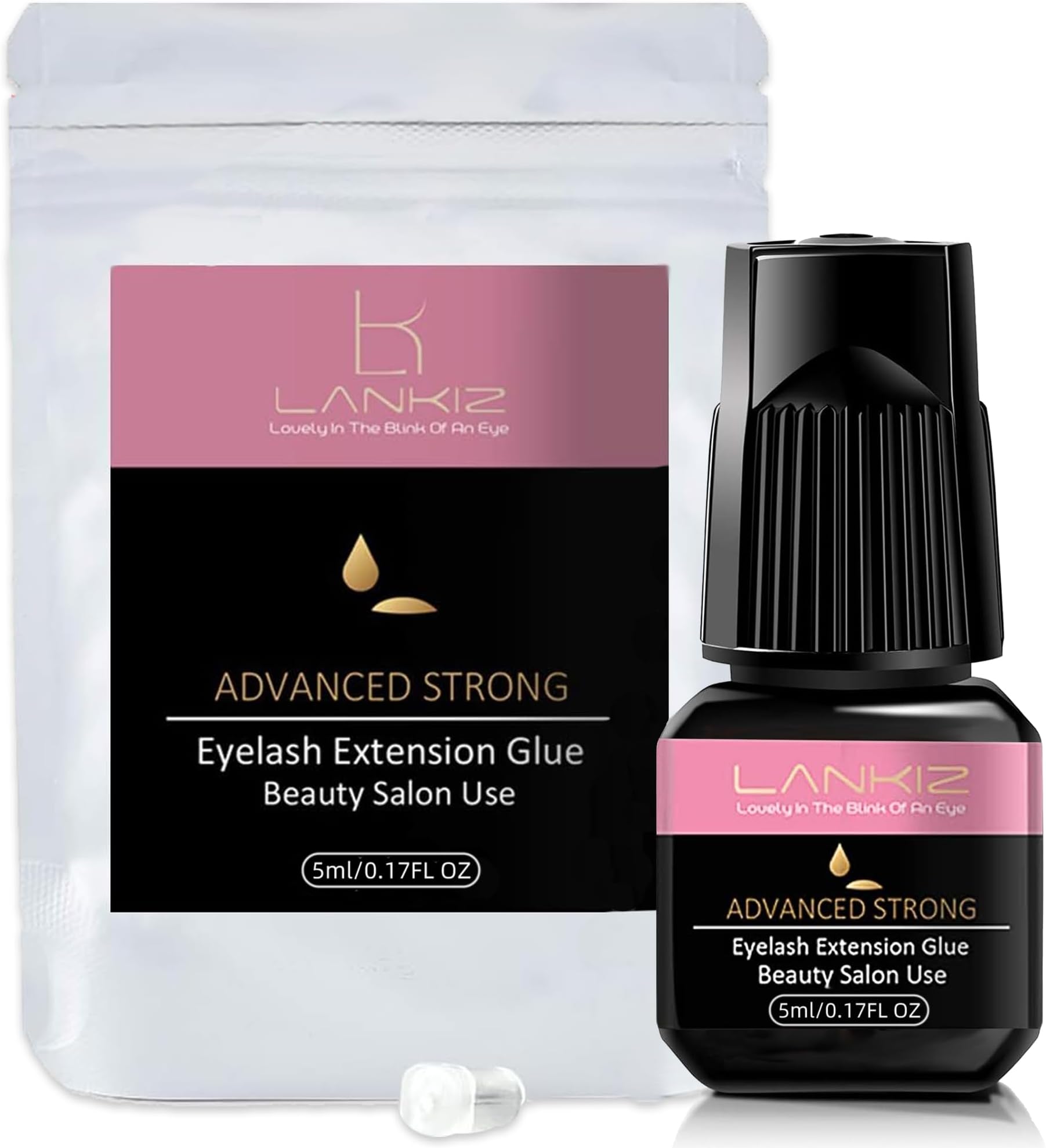 5ML Eyelash Glue for Lash Extensions, 1-2s Lankiz Individual Eye Lash Glue for Eyelash Extensions, Semi Permanent Eyelash Glue with 6 Weeks Retention