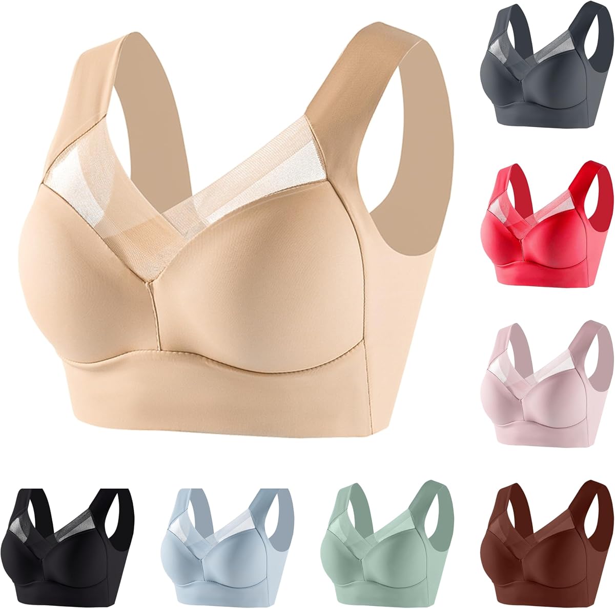 SHAOBGE Womens Bras for Older Seamless Posture Correcting Push Up No Underwire Anti Sagging Full Coverage Ice Silk Bra