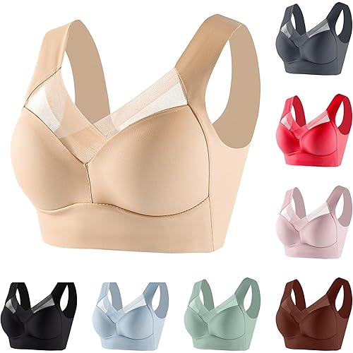 PIFAME Women Comfort Lightweight Wireless Bras Posture Correcting Bra for Seniors Plus Size Full Coverage Soft Everyday Bra