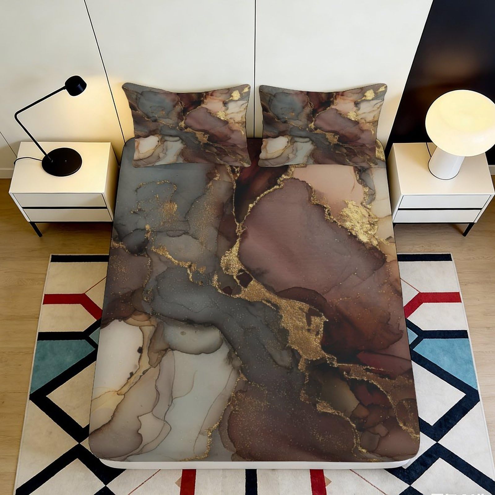 3D Printed Marble Pattern Fitted Sheet Microfiber Soft Durable Abstract Art Mattress Cover for Bedroom Dormitory Guest Room Protection and Decoration 120x200x25cm
