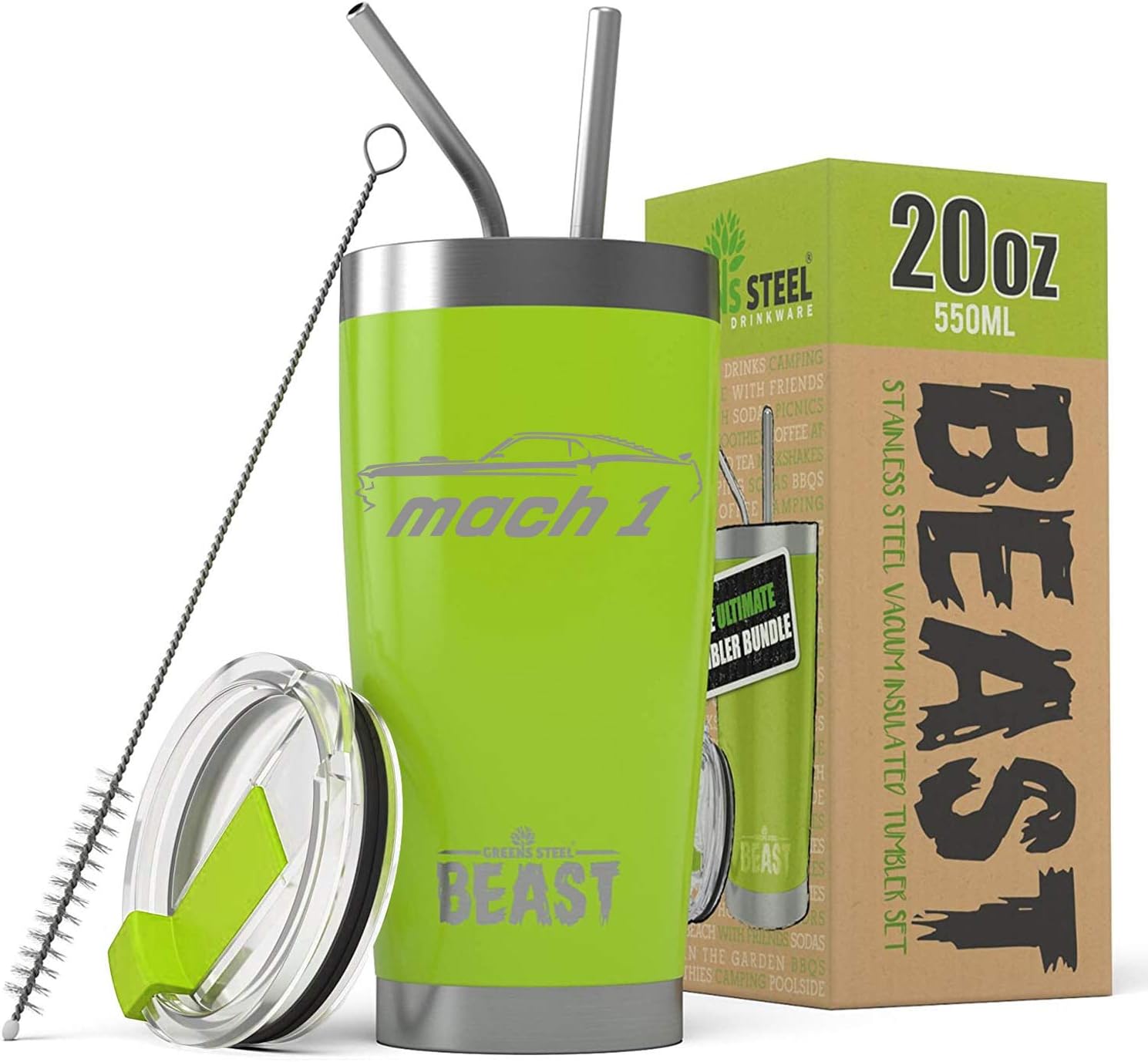 1969 Mach 1 Mustang Beast 20 oz Stainless Steel Insulated Tumbler w/Lid, 2 Straws, Brush and Gift Box black