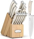 Kuisine Chef Couteau, acier inoxydable au carbone élevé Ultra Poignée ergonomique à lame pointue, ensemble de couteaux à la chatte avec aiguiseur intégré, cadeau élégant pour les vacances (Ivory Pro,15PCS)