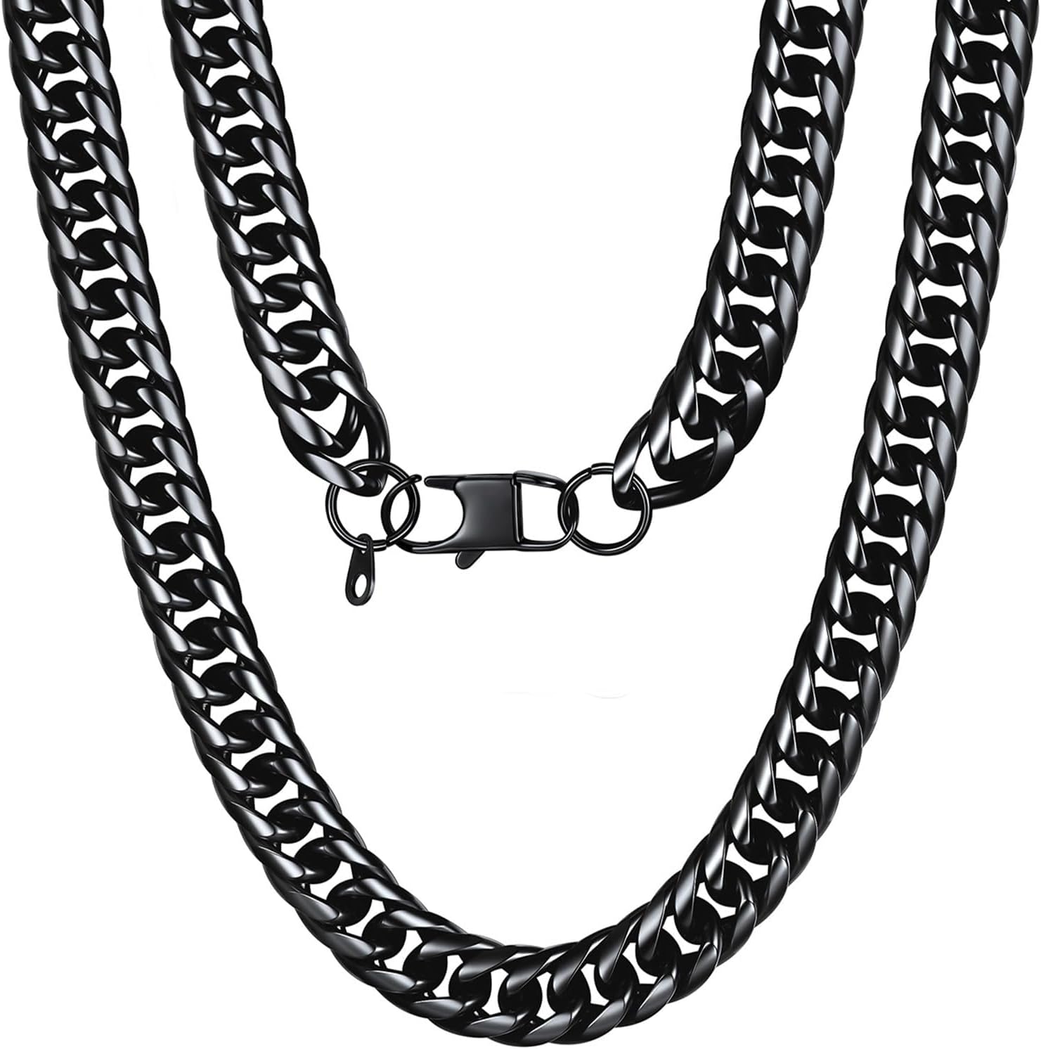 Cuban Link Chain Necklace for Men, 12mm/9mm/6mm Miami Curb Chain, Stainless Steel/Black/18K Gold Plated, Hip Hop Jewelry, Heavy Duty Thick Chain Gift for Him, 18-36 Inch