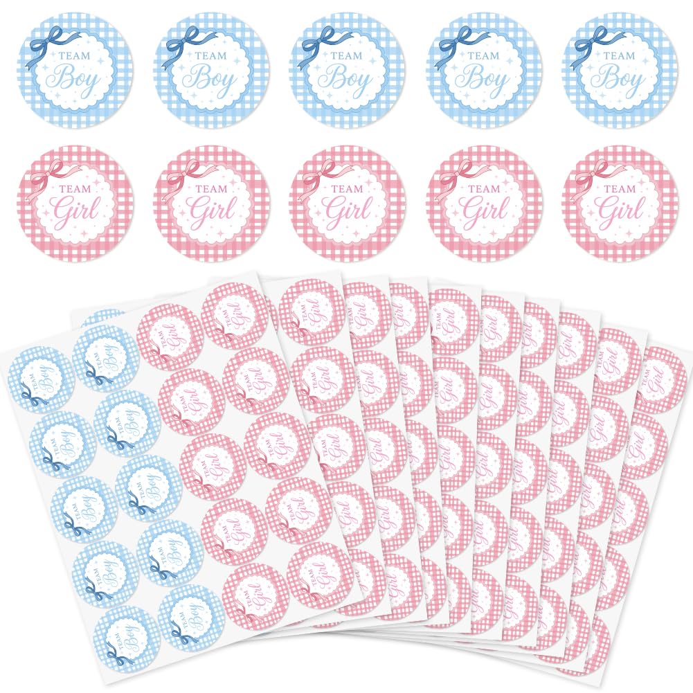 arricraft 200 Pcs Gender Reveal Stickers, 5cm/1.97inch Pink or Blue Bow Round Self-Adhesive Gender Reveal Labels Decorations Party Supplies Stickers for Shower Party Voting Game Ideas