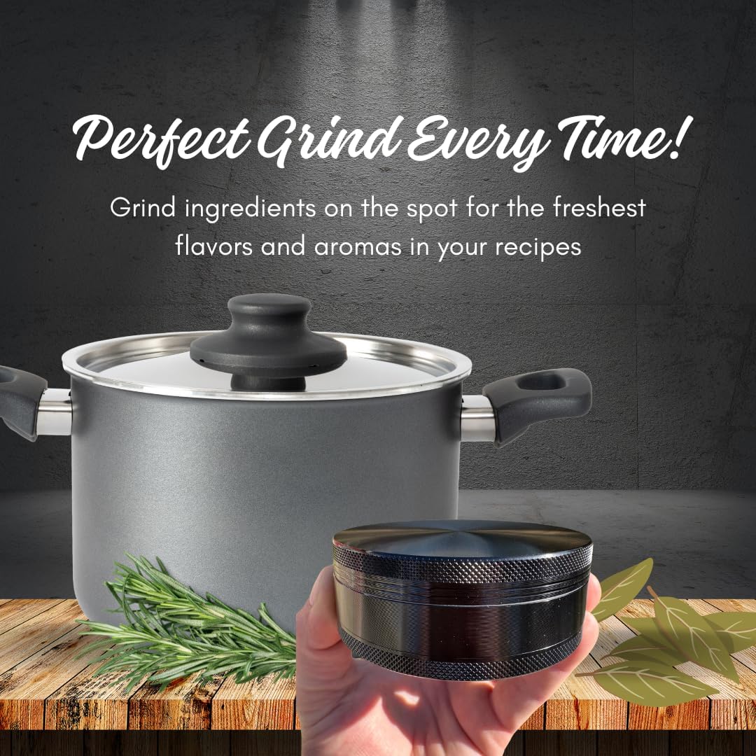 4 inch aluminum alloy metal spice mill. Larger than small spice grinders. Extra Large Size is easy to turn. (Black, 4 inches)