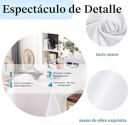 Miniatura 4 de Paquete de 10 manteles rectangulares blancos de 60 x 102 pulgadas para mesas rectangulares de 6 pies. Manteles de poliéster resistentes a las
