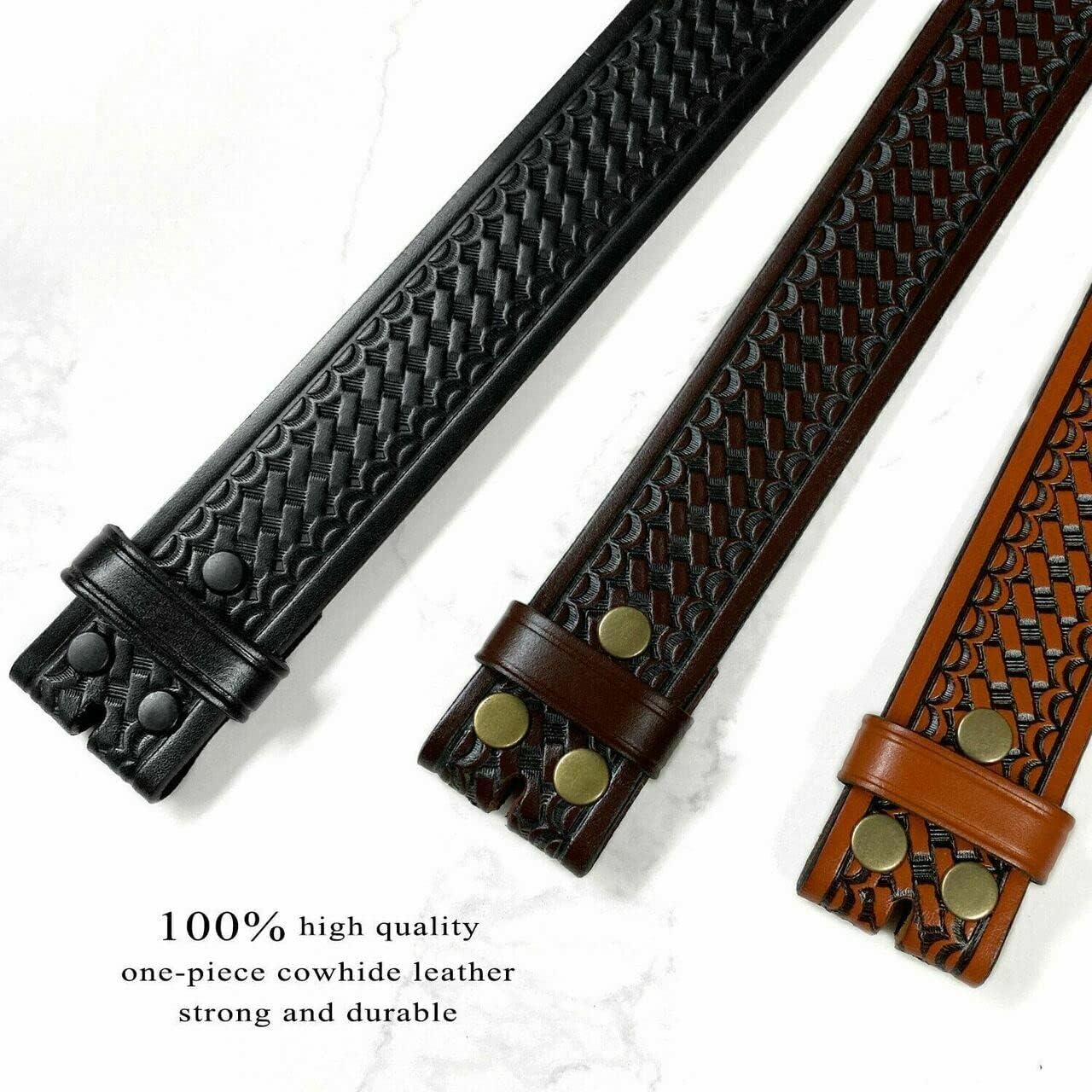 Utility Uniform Work Belt Basketweave Embossed One Piece Full Grain Belt 1-3/4"(45mm) Wide, Multi-Style Options - Image 3