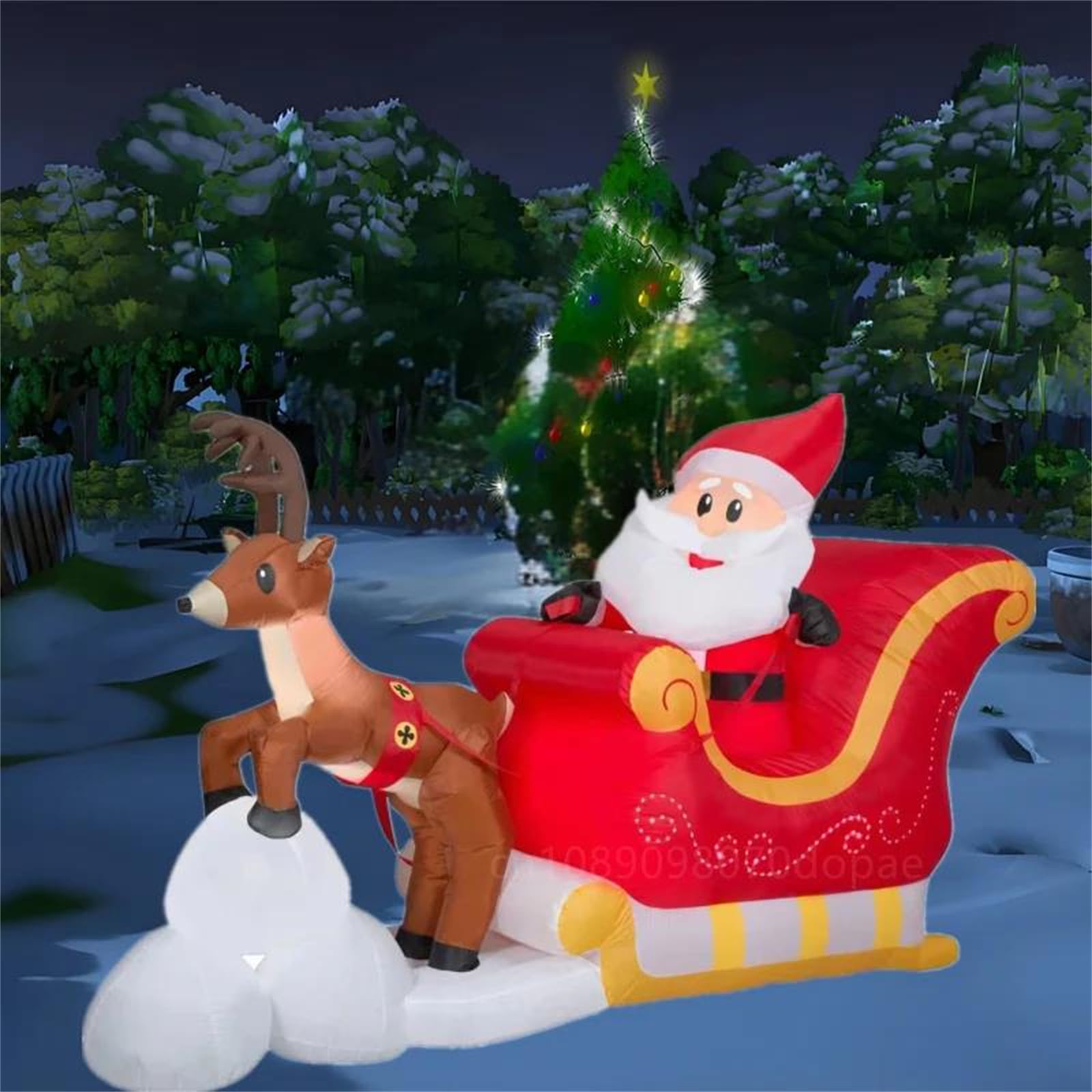 Décorations gonflables de noël 1,5 m père noël en traîneau avec Renne intégré LED pour intérieur et extérieur décoration Amusante Jardin fête de Vacances