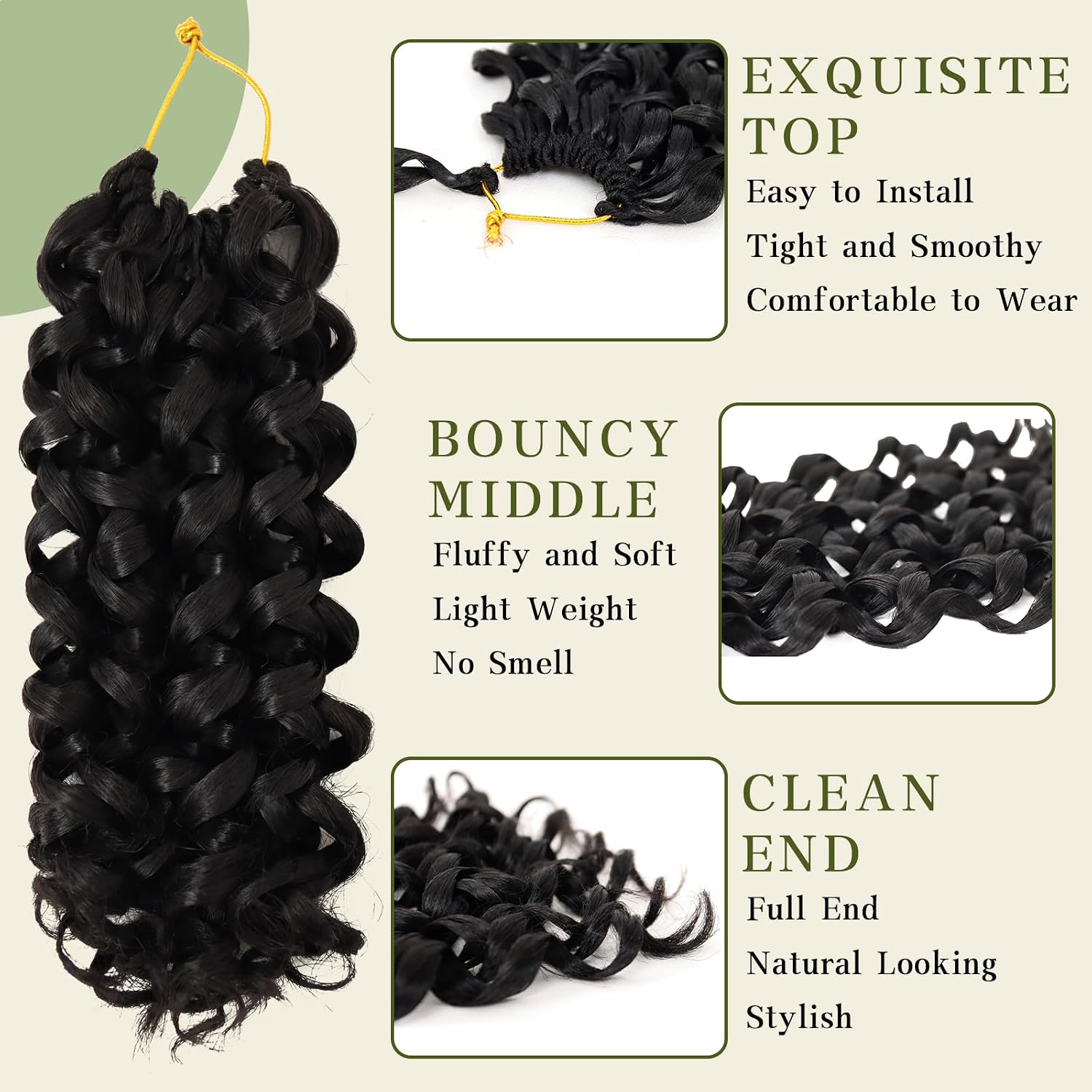 Saypeds 7 Packs Curly Crochet Hair for Black Women, 14 Inch GOGO Curl, Deep Ocean Wave, Synthetic, Bohemian Crochet Braids (14 inch, 1B)