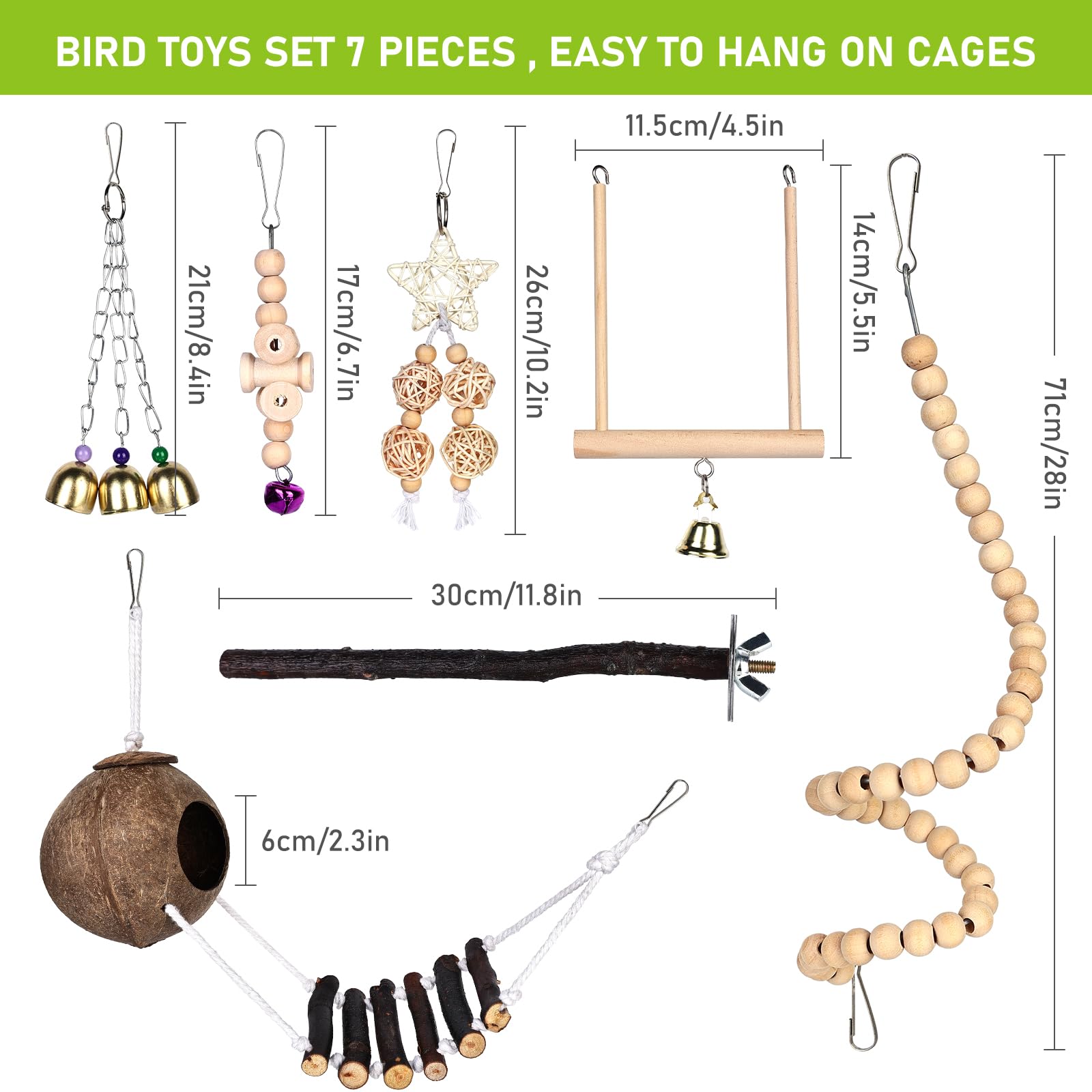 Scala In Legno Per Gabbia Uccelli - Giocattolo Per Pappagalli, Cacatua E Animali Domestici | 50-60cm