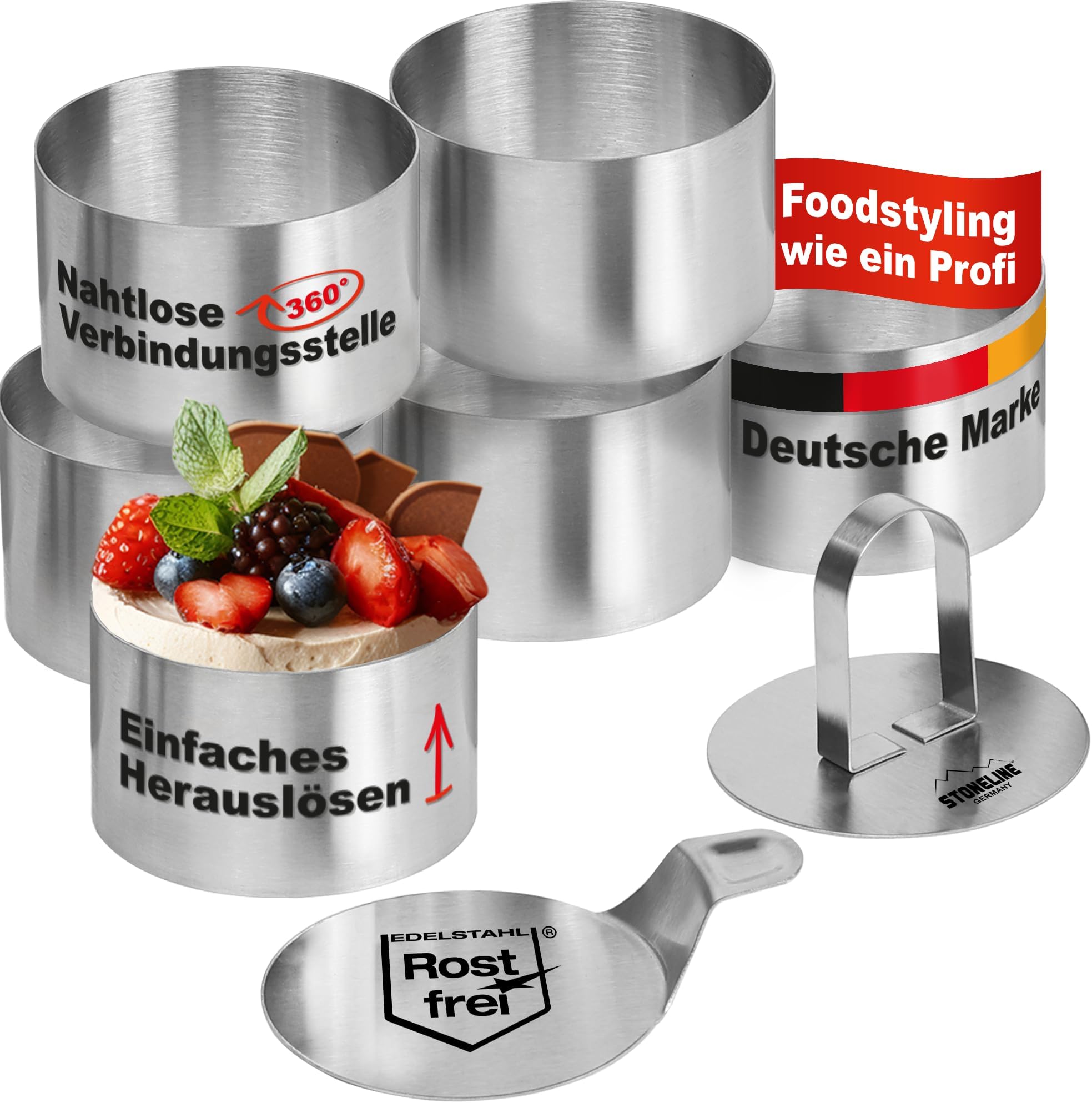 Crumpet-Ringe Aus Edelstahl – 8 Stück, Antihaftbeschichtet, 10,2 Cm & 8,5 Cm, Inkl. Backpinsel