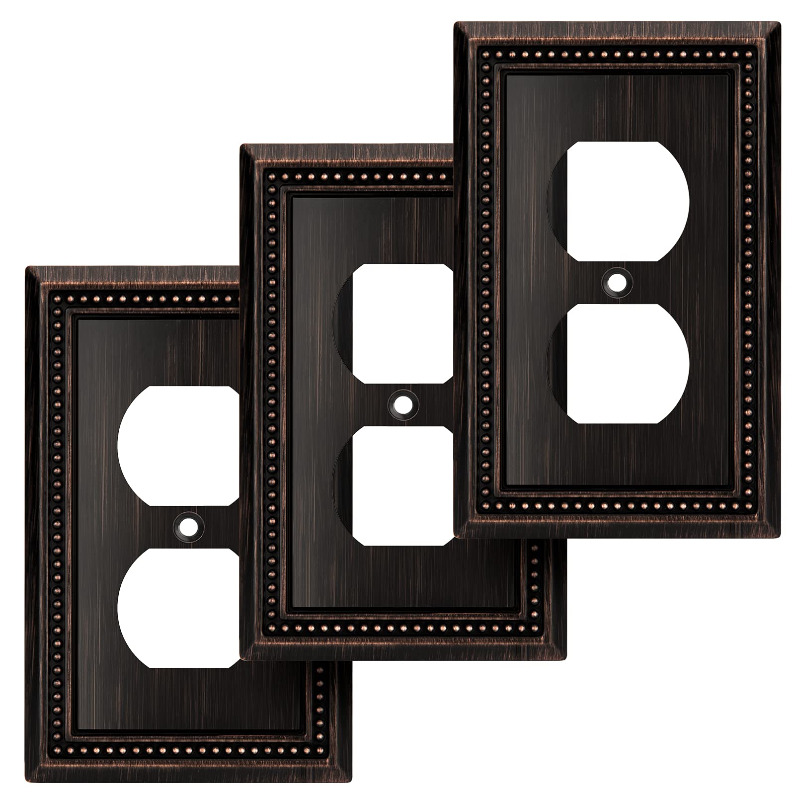 Henne Bery Sunken Pearls Heavy Duty Decorative Wall Plate Switch Plate Outlet Cover (Single Duplex, 3 Pack, Aged Bronze)