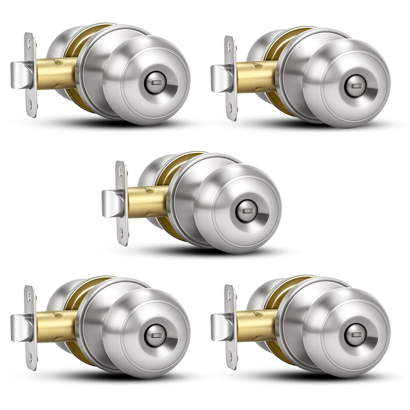 Plustool 10 Pack Brushed Nickel Door Knobs,Privacy Door Knob with Lock, Interior Doorknobs Silver, Keyless Door Locks Set for Bedrooms Bathrooms, Reversible for Left/Right Door Handle — Amazon image 13