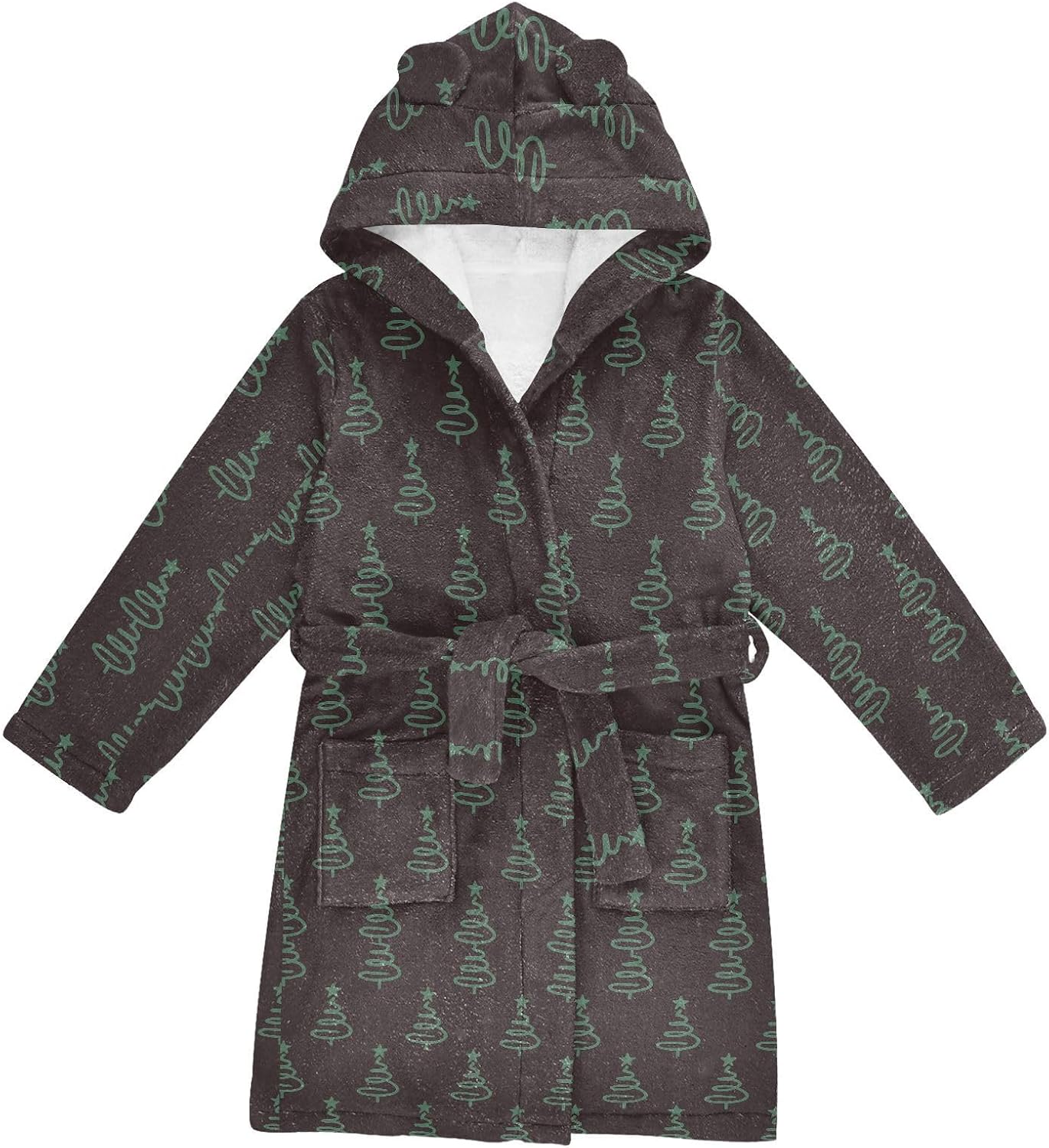 GuoChe Minimalist Christmas Tree Pattern Hooded Pajama Robe For Girls