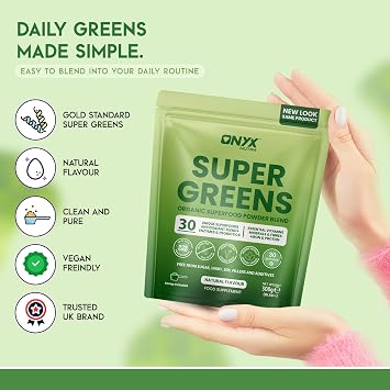 Super Greens Powder 30 Superfoods Blend with Spirulina Wheatgrass Chlorella Acai & Maca | Digestive Enzymes Probiotics Fibre Iron Vitamins | Vegan Gluten Free Natural Flavour | 300g 30 Servings