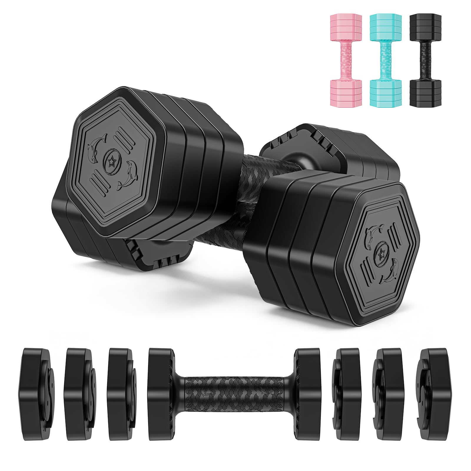 Dripex Hanteln Set 2,5kgx2 und 5kgx2 oder 7,5kgx2, Verstellbare 6 Hantelplatten mit Einem Gewicht von 0,25 kg oder 0,5 kg oder 0,75 kg für Frauen und Männer für Home Gym