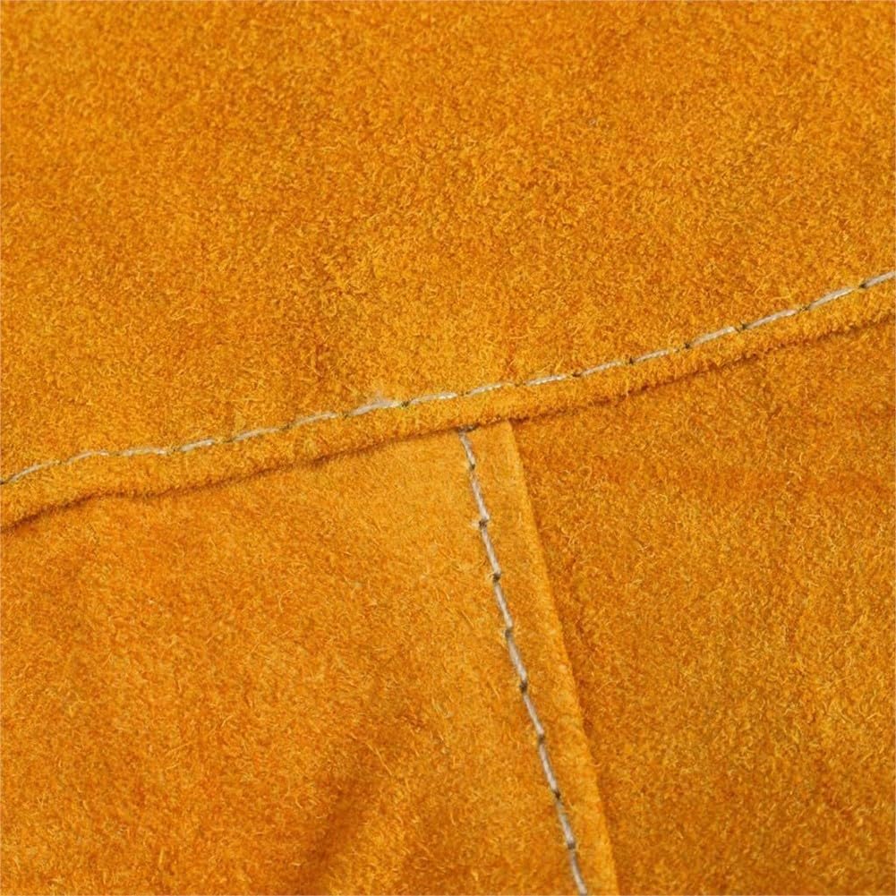 Delantal de Cuero para Soldadura, Delantal de Soldador de Piel de Vacuno Amarillo, 65 x 95 cm, con Correas Ajustables for Cuello y Cintura.