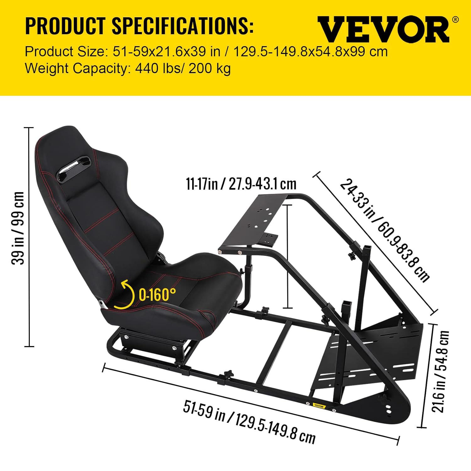 Detailed dimensions and weight capacity of the VEVOR Simulator Cockpit