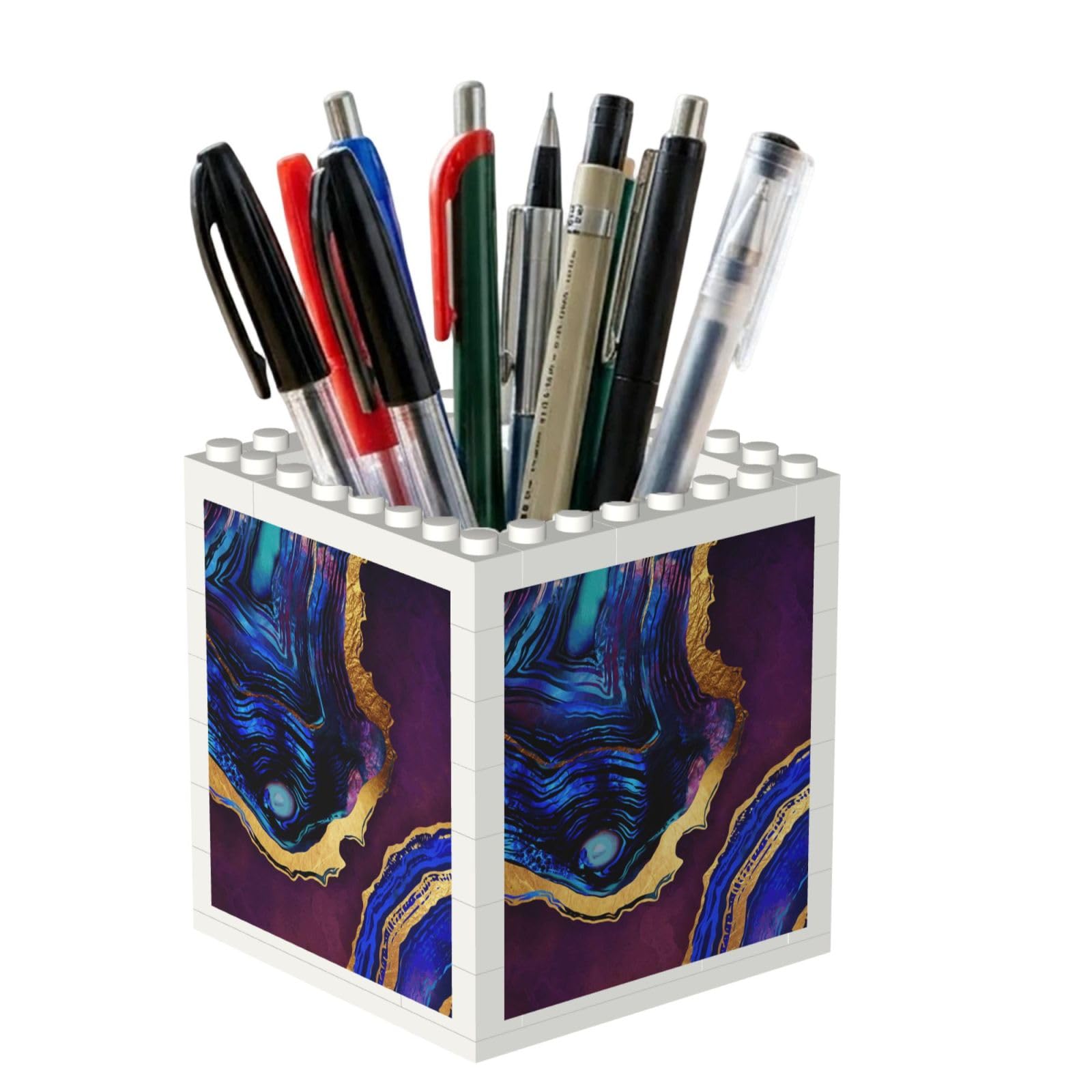 Poadnly Agate Abstract Purple, Blue, Gold, Pen Pot Pencil Holder for Office Home School, Compact Desk Organiser for Office Stationery