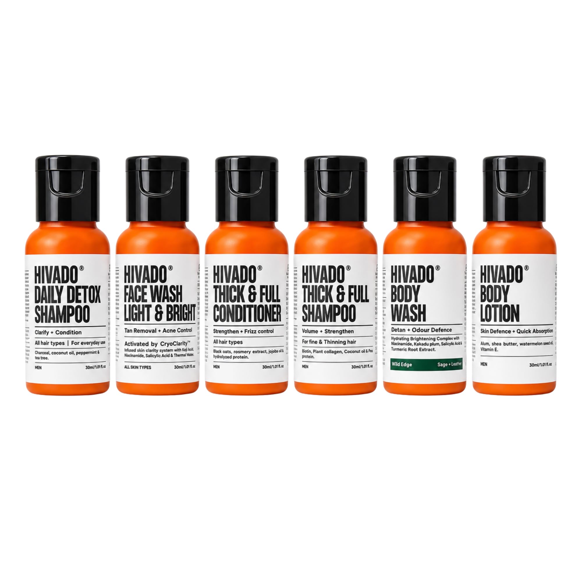 HIVADO Men's Travel Trial Kit | Body Wash, Face Wash, Body Lotion, Daily detox Shampoo, Thick & Full Shampoo & Conditioner | Mini Travel Size Set in Pouch | Sulfate & Paraben Free-image-49