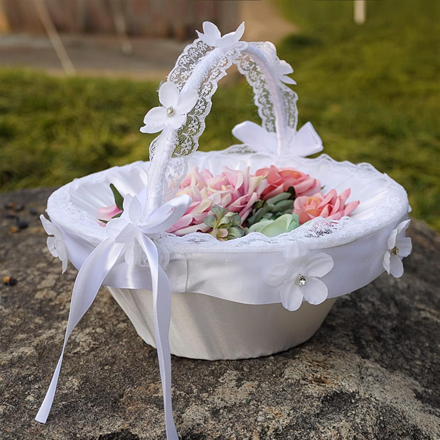 Wedding Flower Girl Basket Western-Style Wedding Flower Baskets White Flowers Flower Girl Flower Baskets Wedding Supplies Wholesale Party Decorations Flower Girl Flower Basket