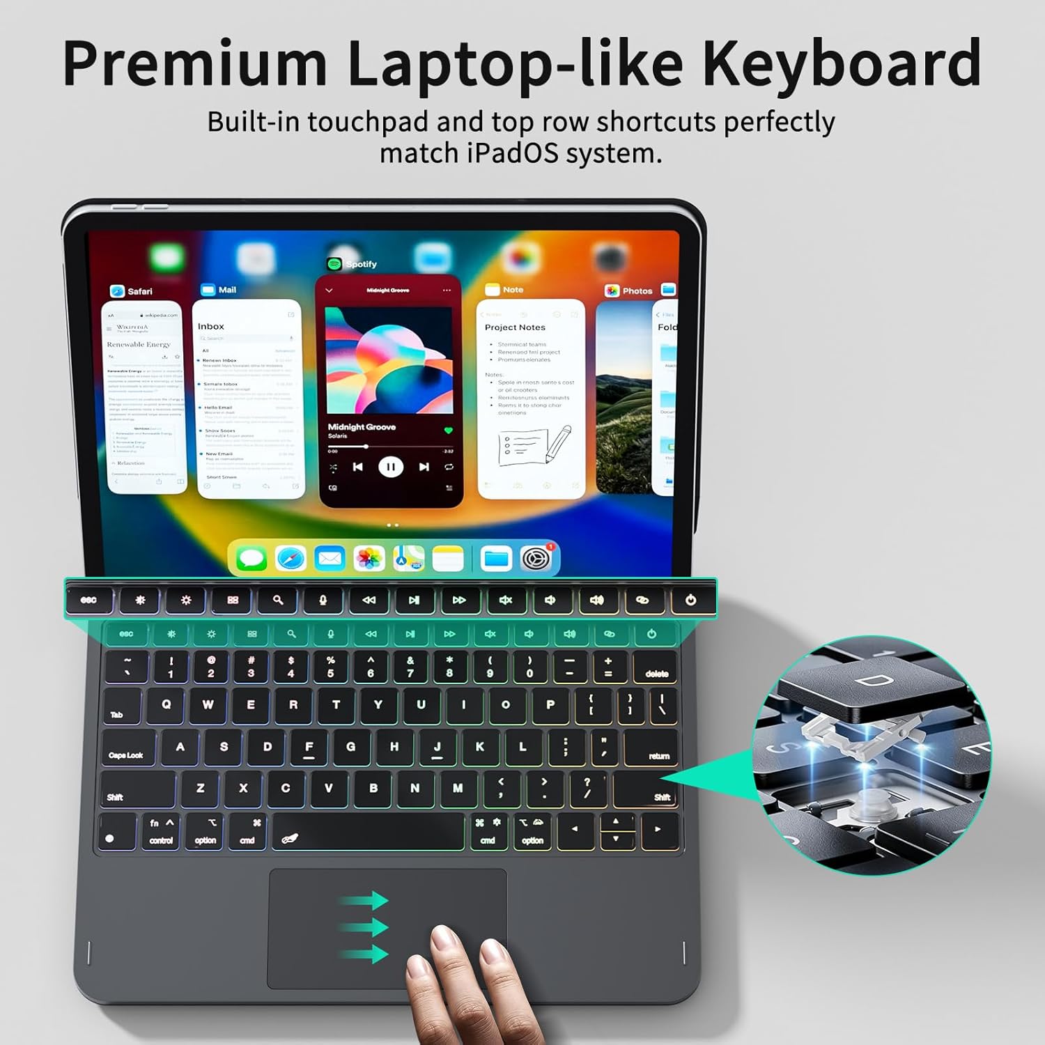 LAUDTEC Magnetic Keyboard Case for iPad Pro 11-inch (M5 2025 / M4 2024), Slim Skin-Feel Leather Cover with Smart LCD Power Display, Multi-Touch Trackpad & 7-Color Backlight, Black