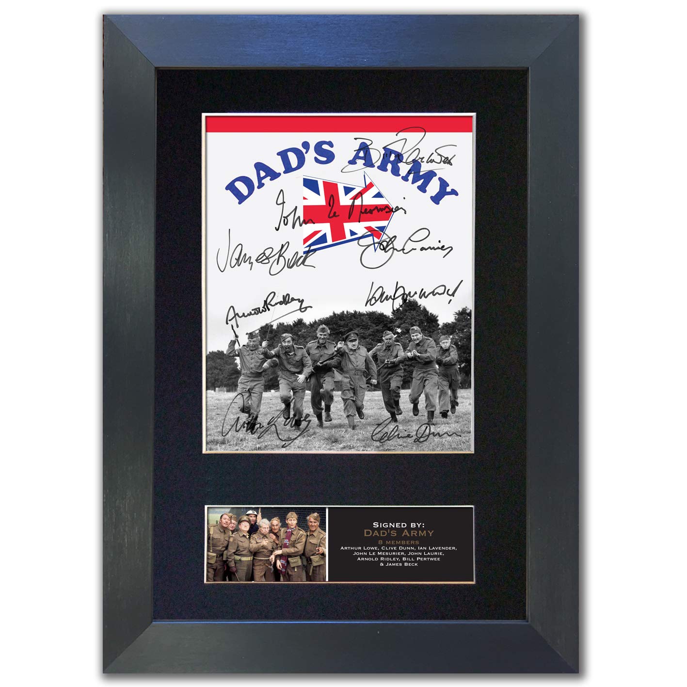 Gold,Black Dad's Army Signed Mounted Reproduction Autograph Photo Print A4 Black Frame #755