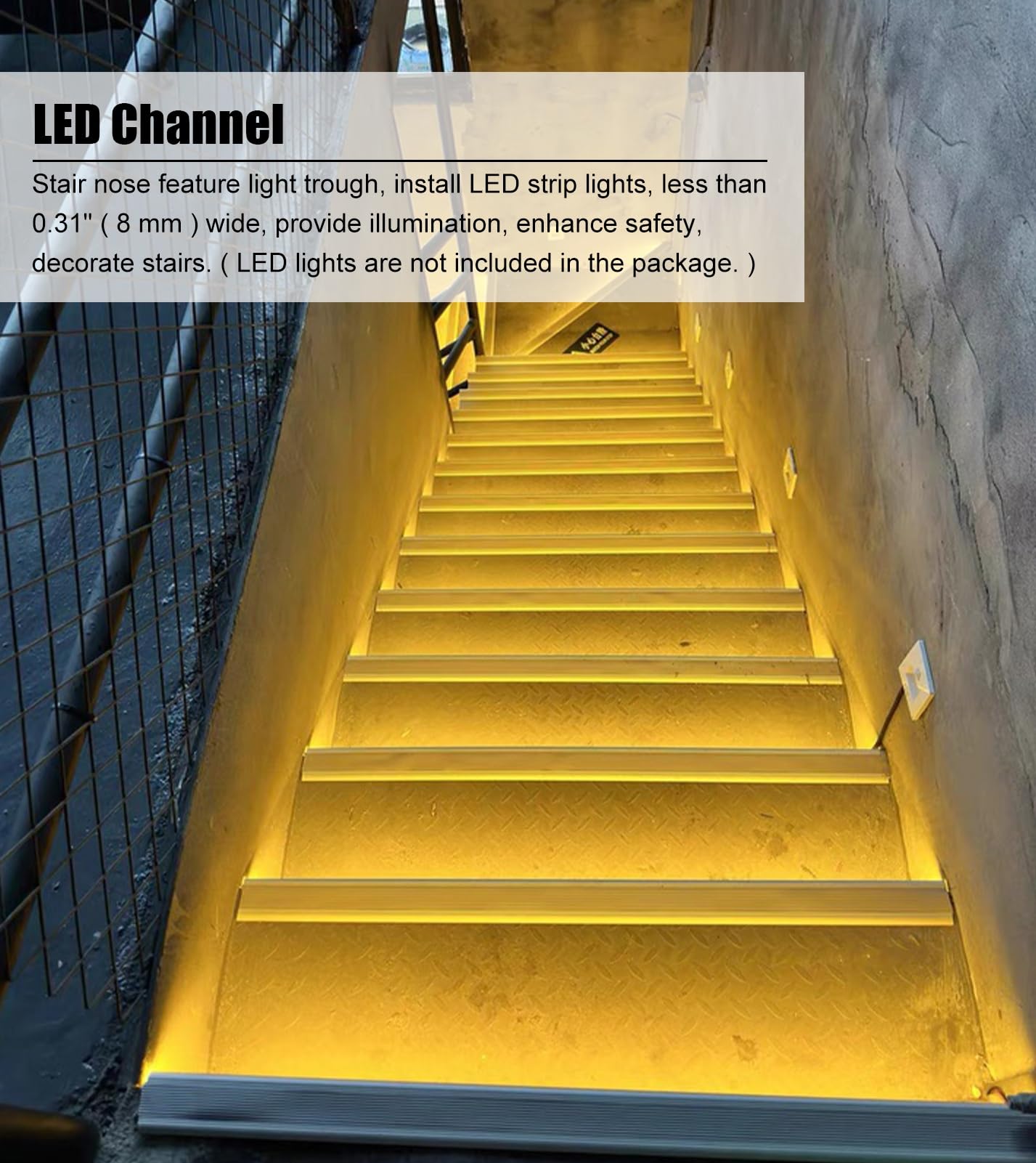 Perfil de Borde de Escalera Protector de Borde de Escalera con Canal LED, Tira