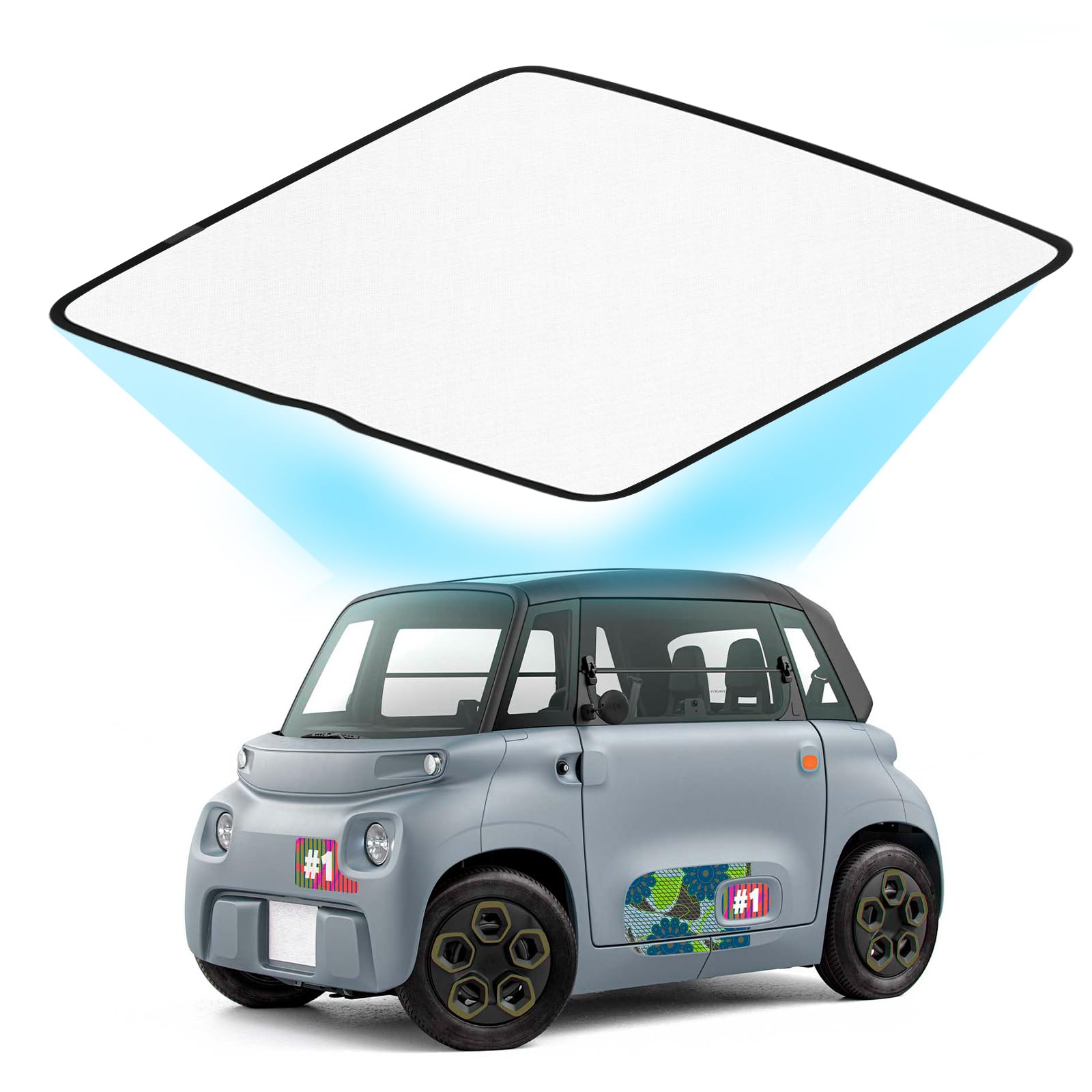Parasole Auto Parabrezza Lucernario Sostituzione per Citroen Ami Electric Vehicle 2020-2026/Opel Rocks-e 2021-2026/Fiat Topolino 2023-2026, Addensato Parasole Pieghevole Parasole UV Riflettente