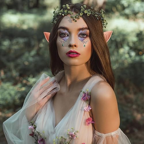 Miniatura 6 de Kit de cosplay para festivales, 8 hojas de gemas faciales, 2 pares de orejas de elfo, 2 hojas de tatuajes de mariposa, perfecto para raves,