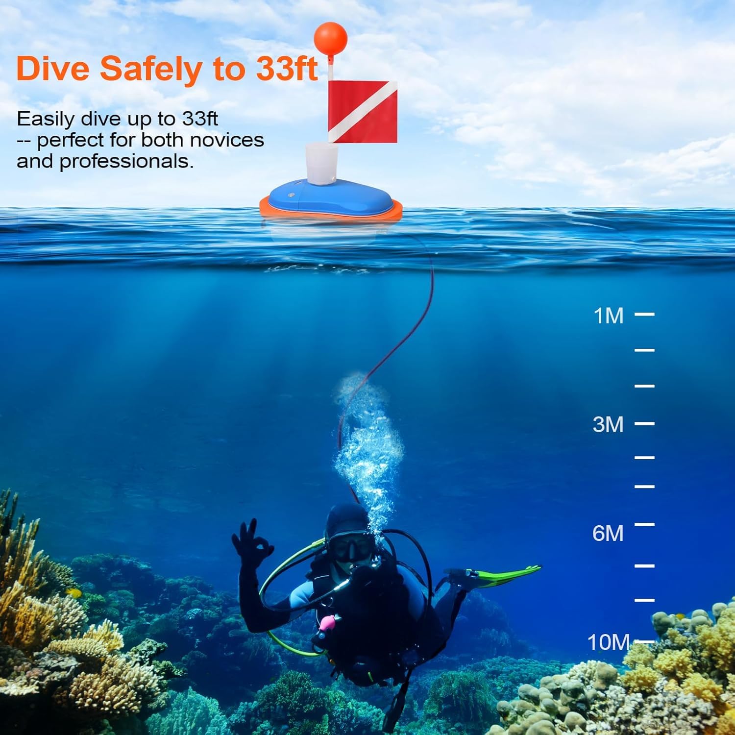 HQLYZJDV Scuba Dive System, 5.5H Diving Ventilator Scuba Tank with 33ft Hose, Rechargeable Air Compressor Underwater Breathing Device, Hookah Dive System for Diving, Fishing, Boat Cleaning