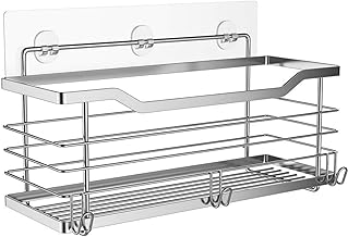 Adhesive Shelves Shower Basket Shelf Bathroom Organizer SUS304 Stainless Steel No Drill – 31 x 11.5 x 12 cm