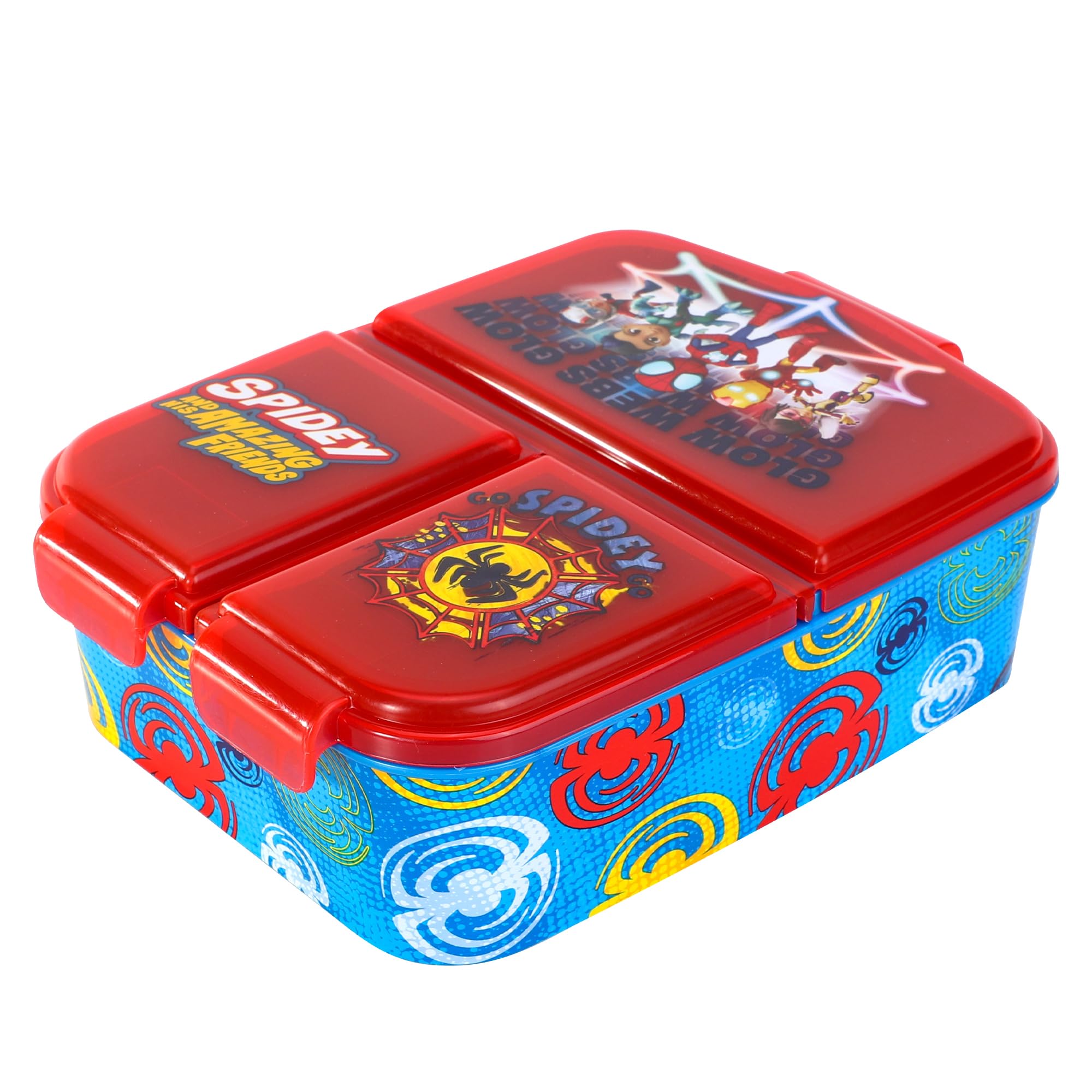 Marvel Multicolour Spidey And His Amazing Friends Kids Childrens Multi Compartment Rectangular School Travel Lunch Food Box Sandwich Bento Container, Bpa Free