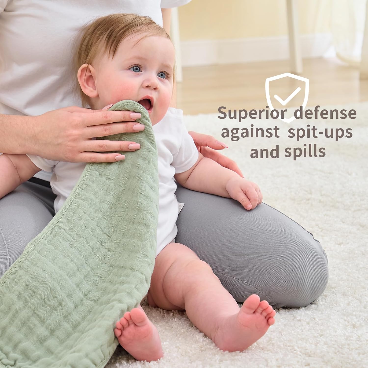 Muslin Burp Cloths Sets Newborn Baby Boy Essentials Must Haves 100% Cotton 10 Pack 22" X 10",6-Layer Baby Bibs & Burp Cloths for Baby Drool and Messes - Soft, Safe & Gentle for Boys & Girls Multi Bluegreen image 5 of 7 B0F6LDQJ2X