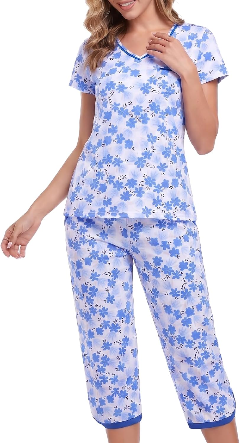 IZZY + TOBY Women's Sleepwear Tops With Capri Pants Pajama Sets