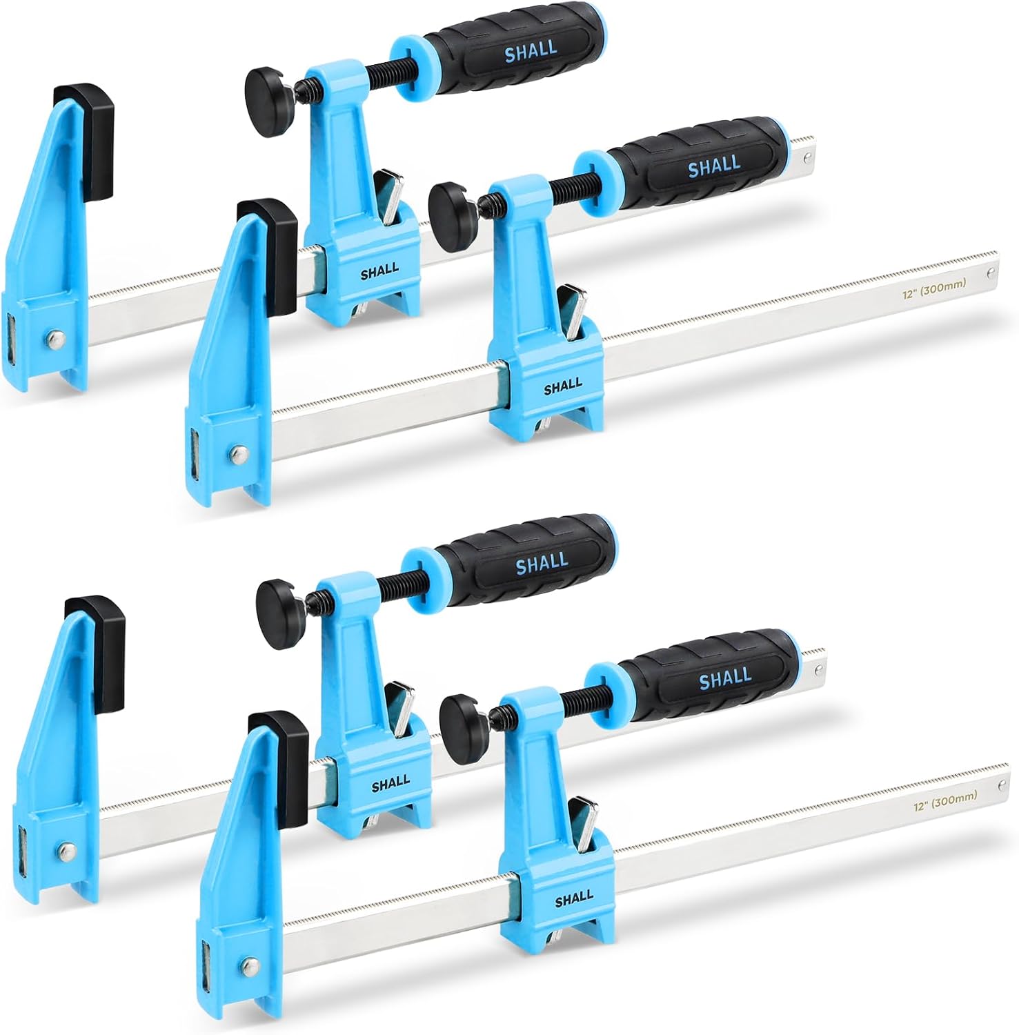 SHALL 12-Inch Steel Bar Clamps Set, 4-pack Medium-Duty Quick-Release F Clamps, 600 Lbs Load Limit for Woodworking, Metal working, DIY and Crafts