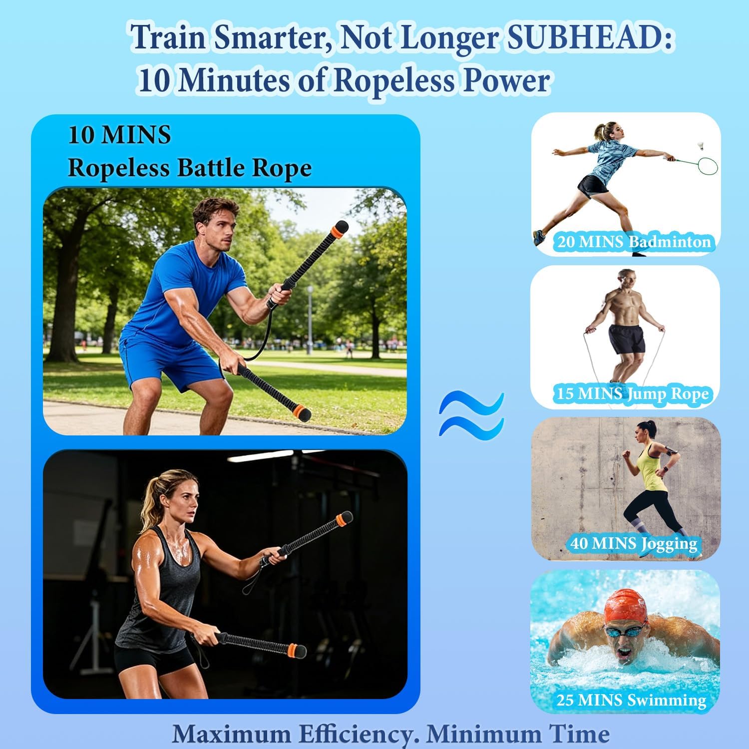 Ropeless Battle Ropes, Weighted Cordless Battle Rope Trainer for Home Gym Workout, Portable Fitness Equipment for HIIT Cardio Strength Training, Arm Workout Battle Rope Sticks for Men & Women