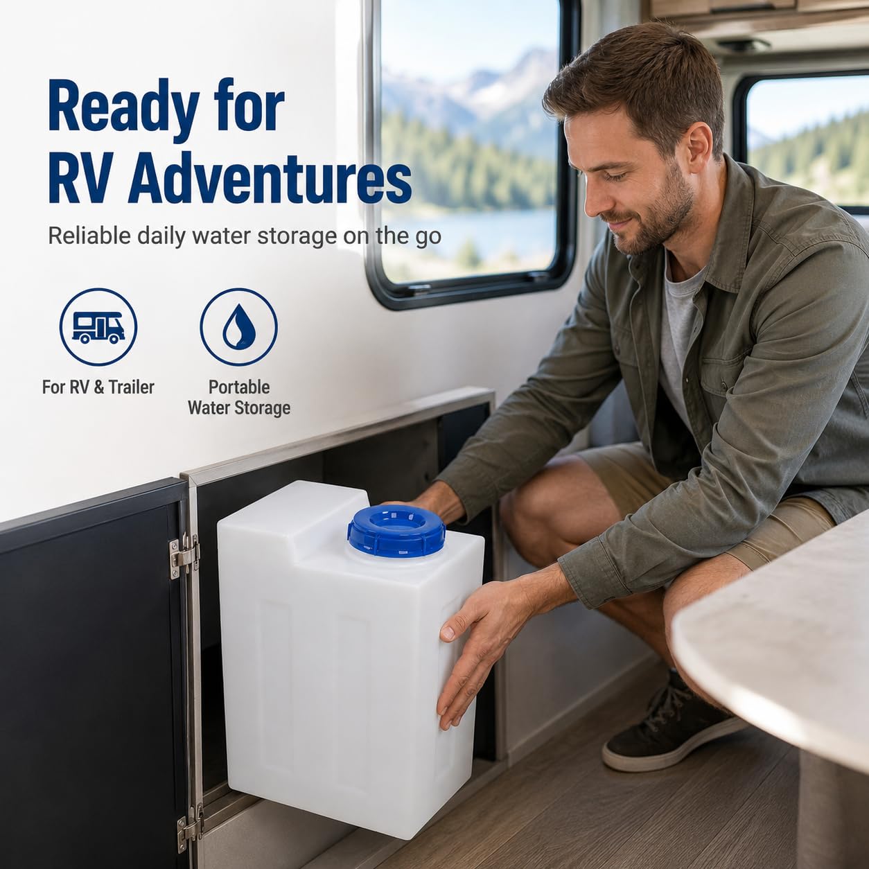 50 L LLDPE Trinkwassertank, Quadratischer Frischwassertank für Wohnmobil, Wohnwagen, Anhänger und Boot, Wasserbehälter 50L, und Kältebeständig für Camping Outdoor