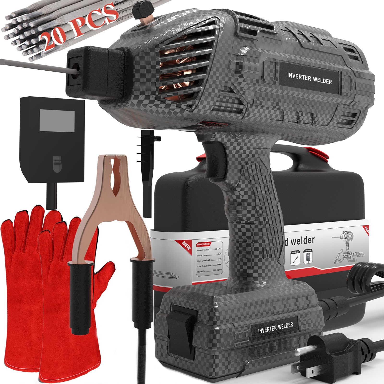 Soldador de mano, soldador portátil de 20-140 A, 110 V, inversor IGBT, soldador de mano de palo, 20 varillas soldadoras portátiles de mano, pistola de soldadura con arranque en caliente y