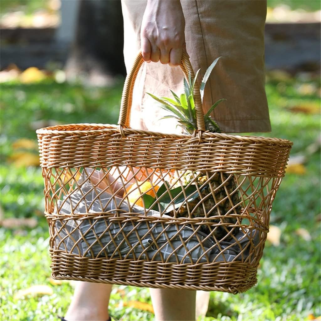Picnic Basket Imitation Rattan Woven Portable Shopping Outdoor Outing