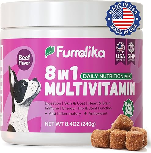 Furrolika Masticables multivitamínicos para perros, vitaminas y suplementos para perros con glucosamina, condroitina, enzimas digestivas,