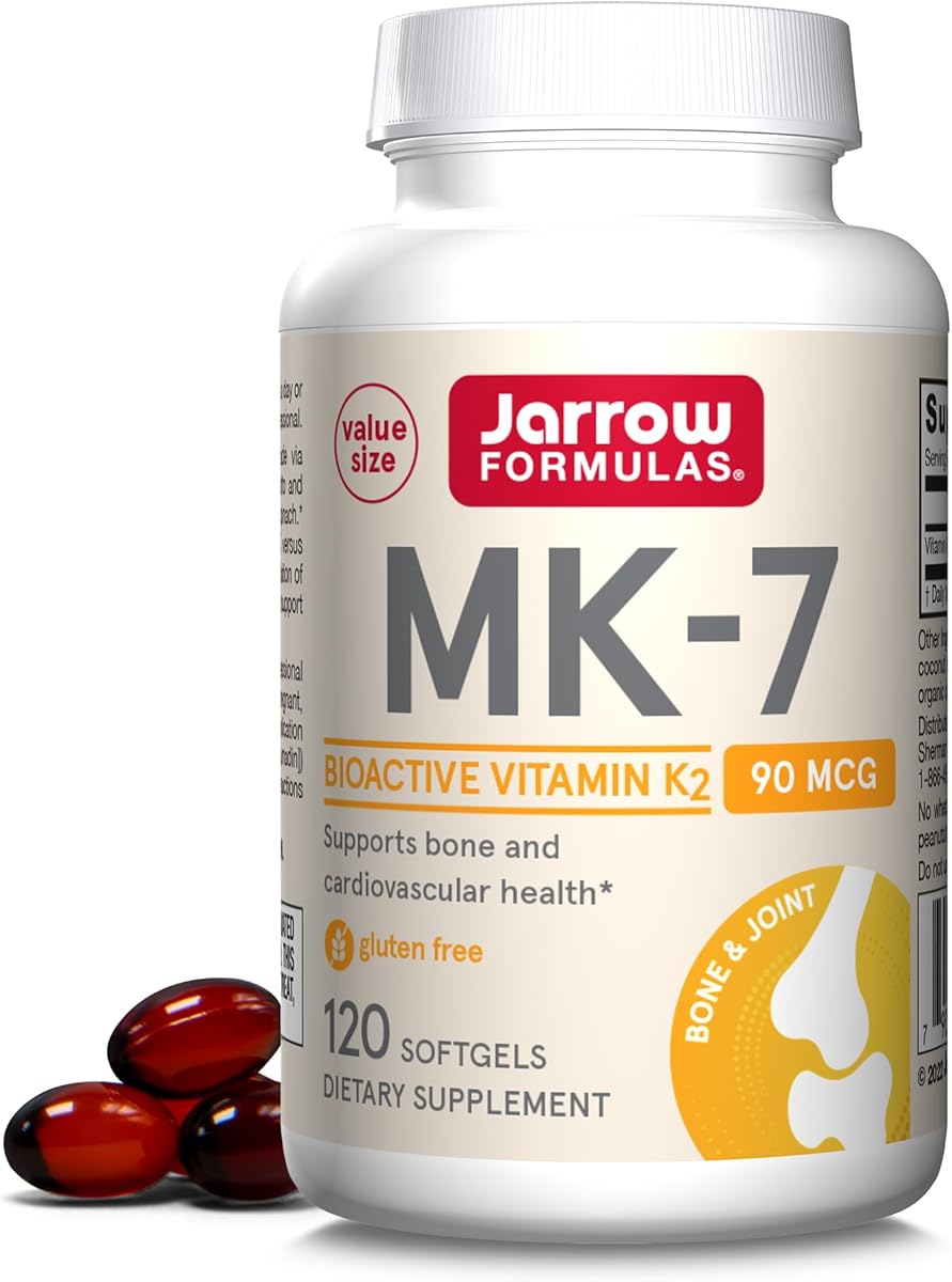 Jarrow Formulas Jarrow Formulas MK-7 90 mcg - Bioactive Form of Vitamin K2-120 Servings (Softgels) - for Bone & Cardiovascular Health - Vitamin K2 MK-7 Dietary Supplement - Gluten Free