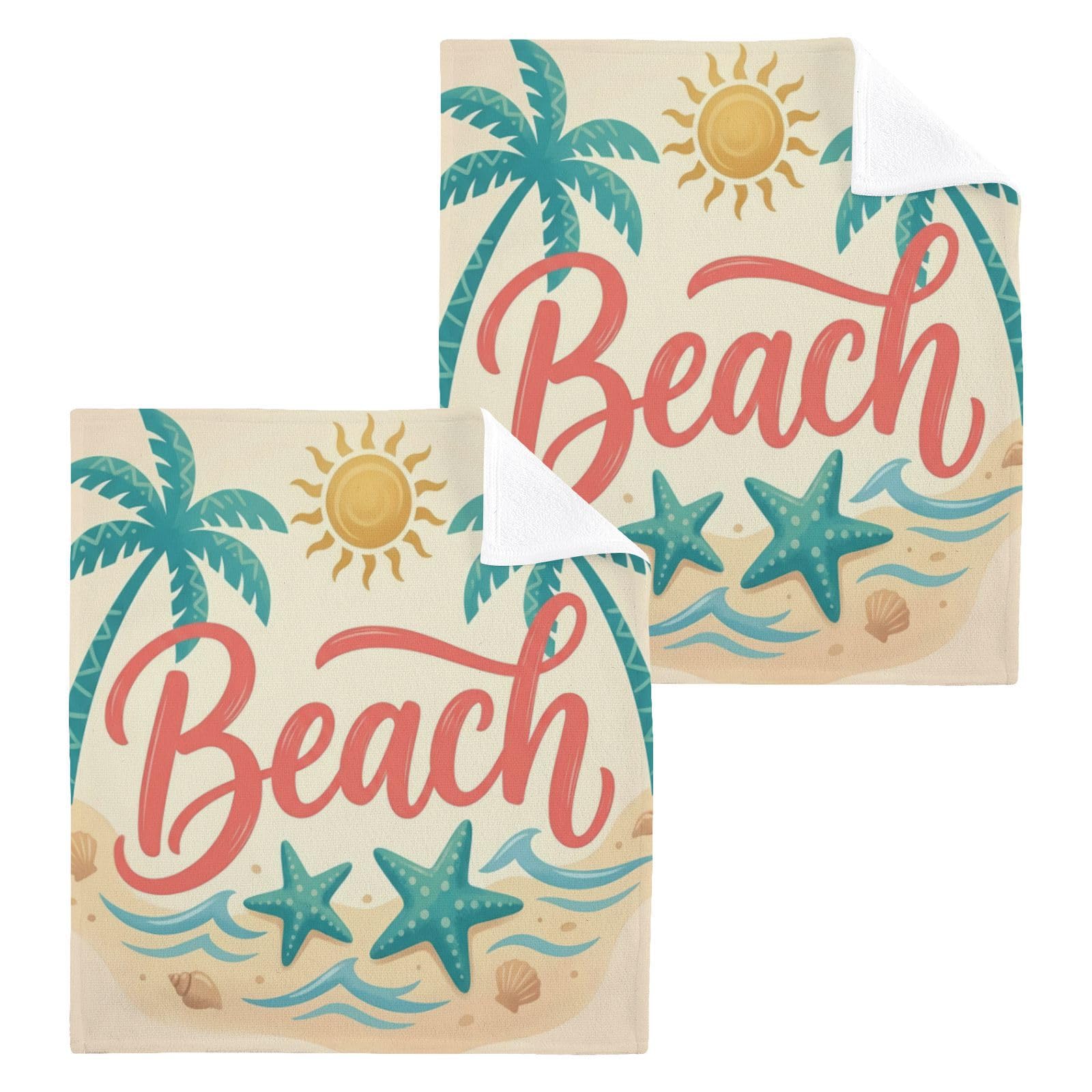BOESI Beach Lettering Art 12x12in Cotton Washcloth,Face Towel