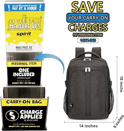Miniatura 9 de Boardingblue Nueva mochila para portátil de 18" para American Spirit, Frontier Airlines, marino, Mochila negra para debajo del asiento