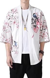Men's Kimono Jacket Lightweight 3/4 Sleeve Kimono Cardigan Japanese Robe