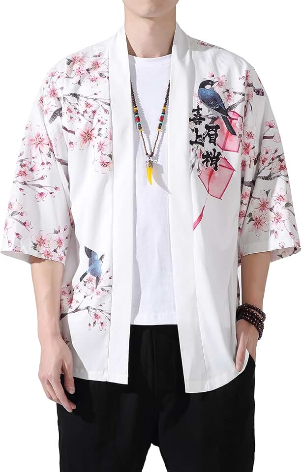 Casaco quimono masculino leve, com sete mangas, frente aberta, cardigã estilo japonês, roupão de banho